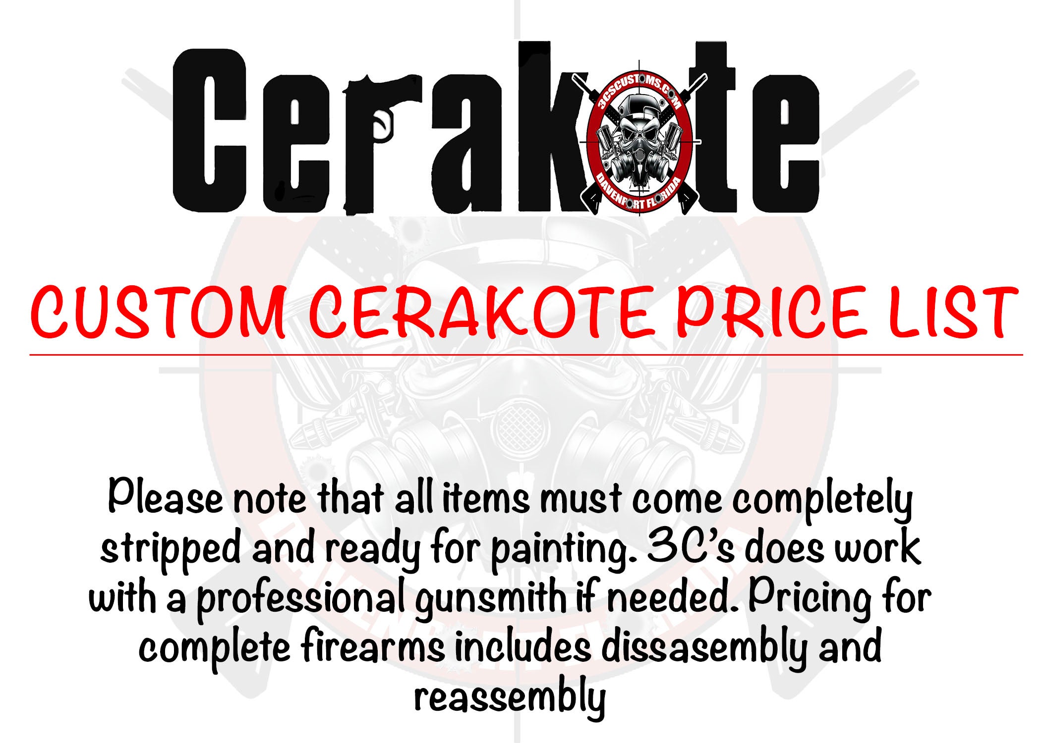 CERAKOTE PRICING LIST